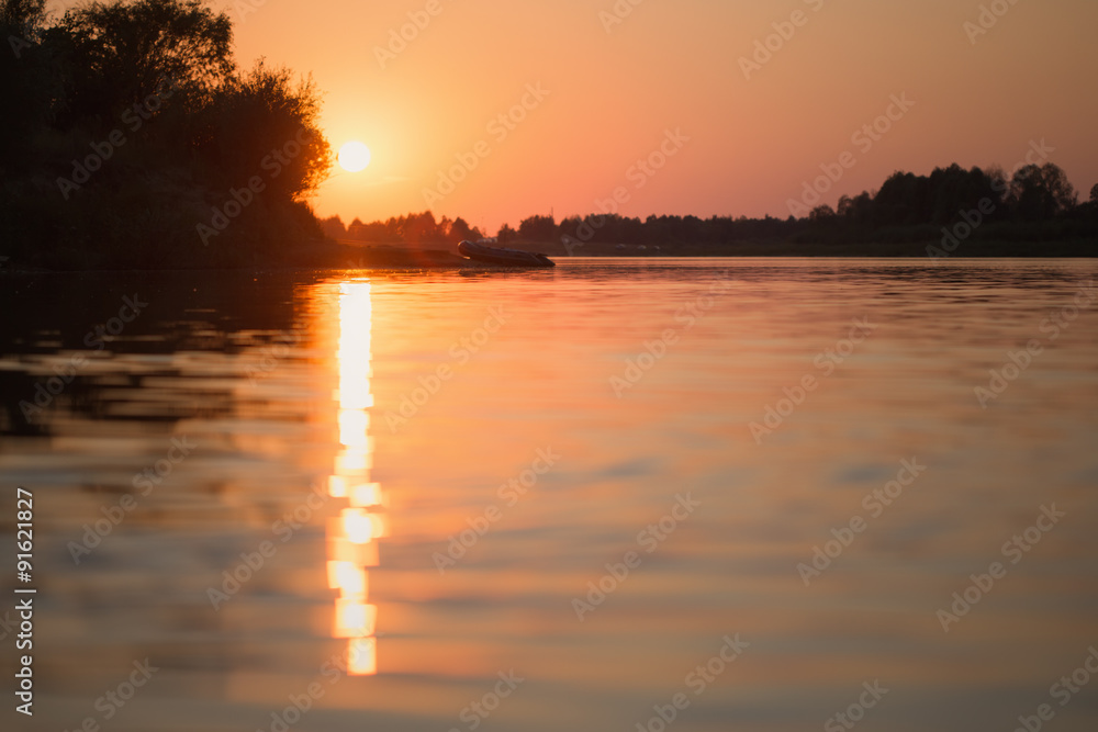 Naklejka premium Evening fishing on the river