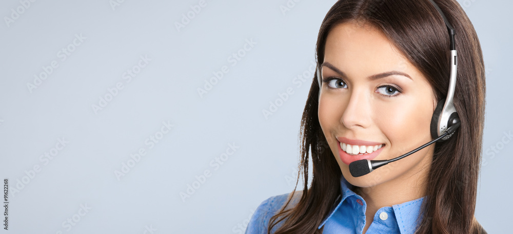 Support phone operator over grey Support phone operator over grey