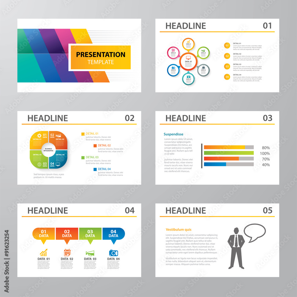 set of infographic presentation template flat design