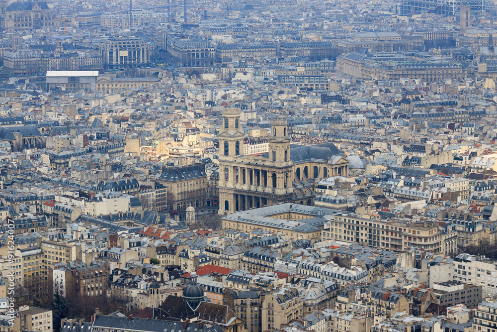 Famous church of Saint-Sulpice in Paris, view from top
