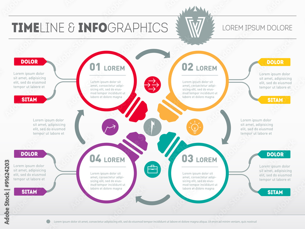 Web Template for circle diagram or presentation with stylized la Web Template for circle diagram or presentation with stylized la