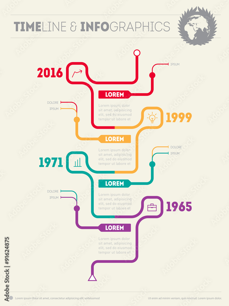 Infographic timeline. Time line of tendencies and trends. Vector