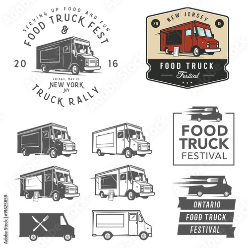 et of food truck festival emblems, badges and design elements
