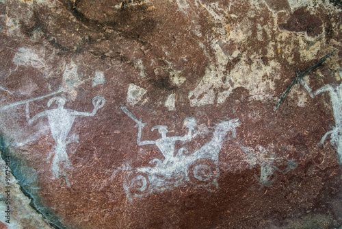 Just 24 km fom Bhopal, Satkunda has around 5000 year old rock art. Contemporary in quality and age the world Heritage site of Bhim Baithika in the east of Bhopal. photo