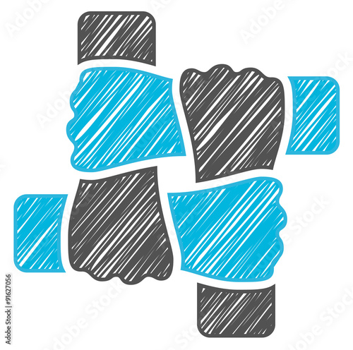 scribble blue hands teamwork