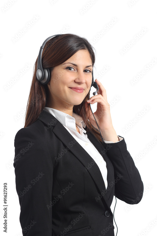 Happy operator posing with headphones Happy operator posing with headphones