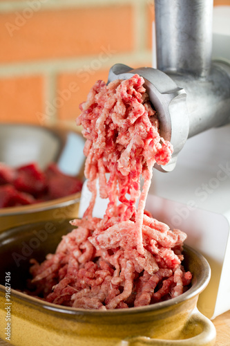 minced meat and meat grinder