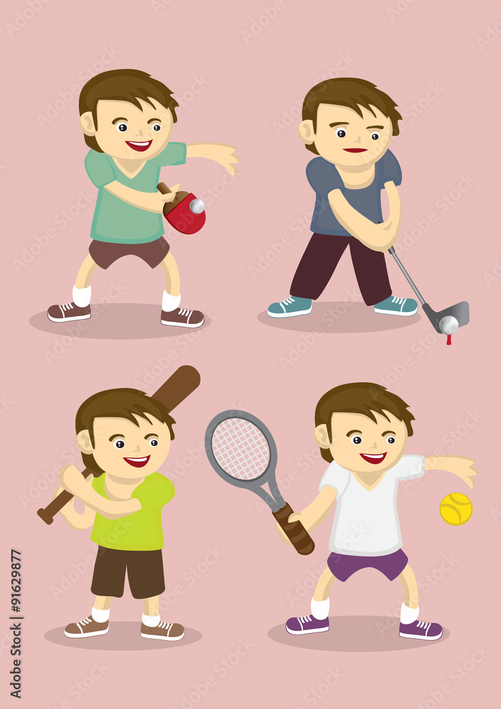 Sporty Boy Learning Sports Vector Cartoon Illustration Sporty Boy Learning Sports Vector Cartoon Illustration