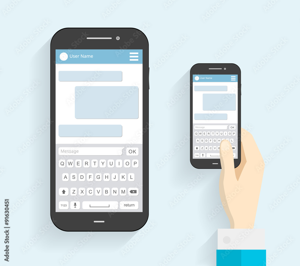 Hand Holding Phone with Keyboard. Phone Message Template. Hand Holding Phone with Keyboard. Phone Message Template.