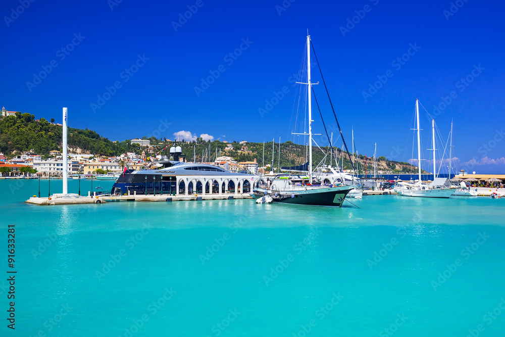 Marina with boats on the bay of Zakynthos, Greece