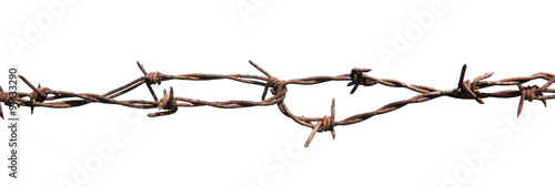 Rusted barbed wire isolated on white background photo