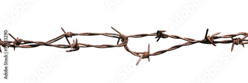 Rusted barbed wire isolated on white background