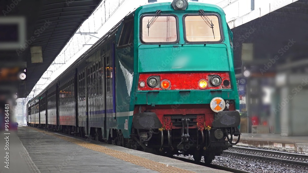 Train departs from station platform. 4k UHD stock footage