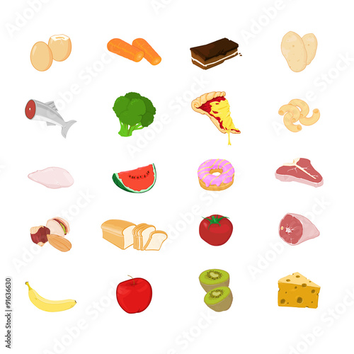 Food Icon set - A vector illustration of various fresh foods and ingredients.  Icons for all the major food groups.