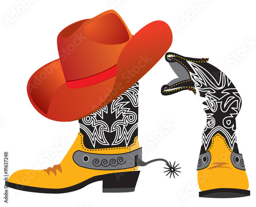 Vector shoes and hat for cowboy on white. Special clothes