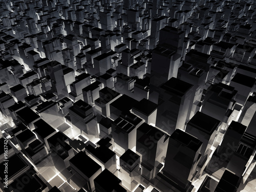 Abstract night cityscape with tall office buildings