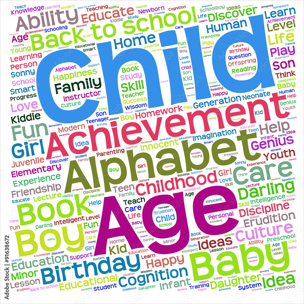 Plakat Conceptual child education or family word cloud