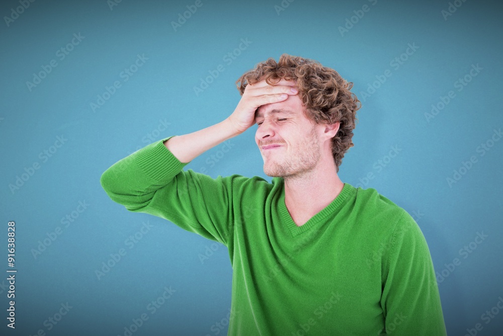 Composite image of anxious casual man standing Composite image of anxious casual man standing