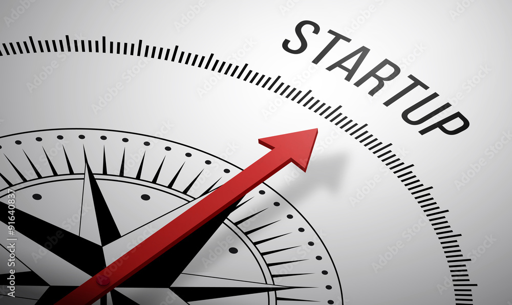 3D rendering of a compass with a Startup icon.