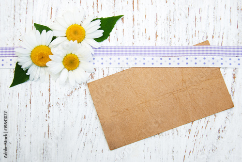 Chamomile flowers with tag