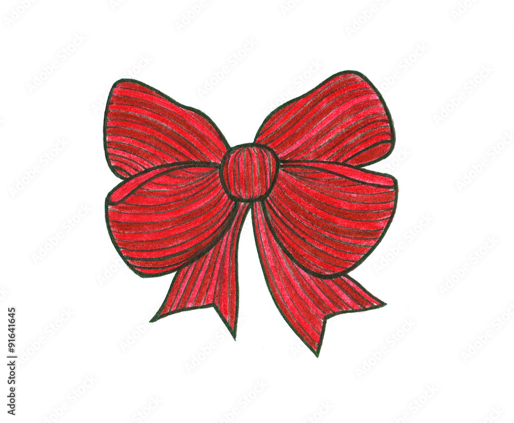 Graphic bow. Drawing color pencils. Red. Graphic bow. Drawing color pencils. Red.