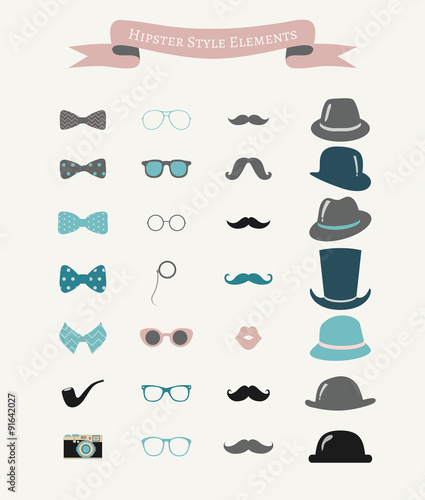 Vector Colorful Fashion Hipster Retro Vintage Icon Set