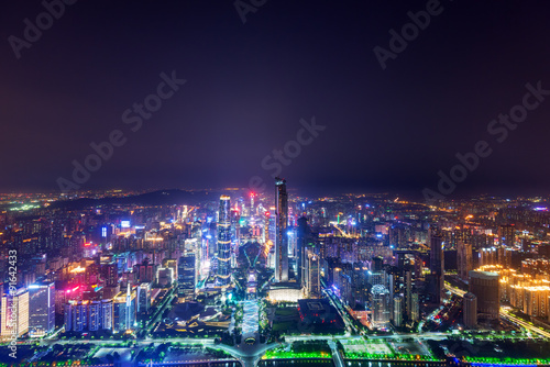 panorama of skyscrapers at night