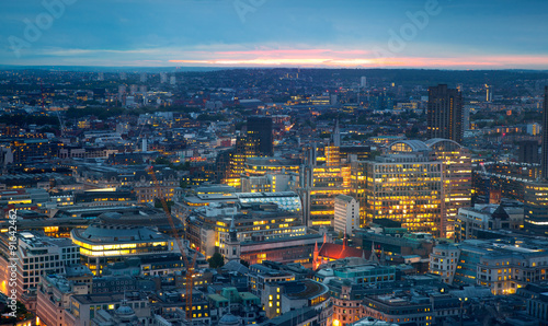 London at sunset, panoramic view with lights