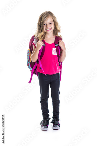 little girl with backpack, school, learning, knowledge