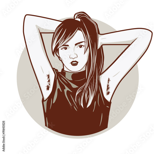 Hairy armpits woman. Gray version.