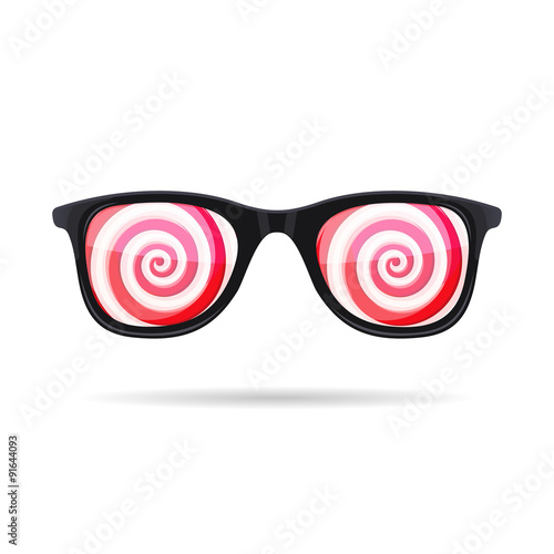 Sunglasses with Hypnotic Spirals onWhite Background. Vector