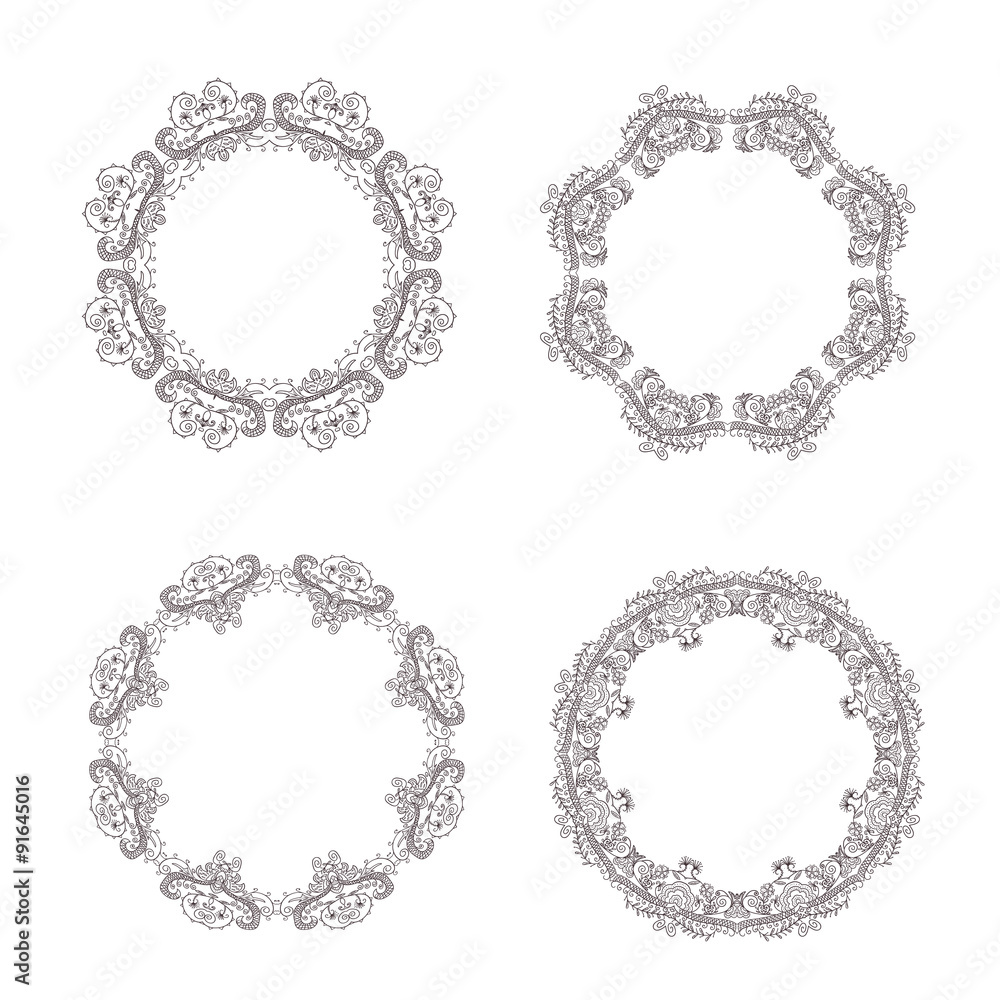 Set of round frames. Vector borders. Collection of circle decorative elements. Set of round frames. Vector borders. Collection of circle decorative elements.