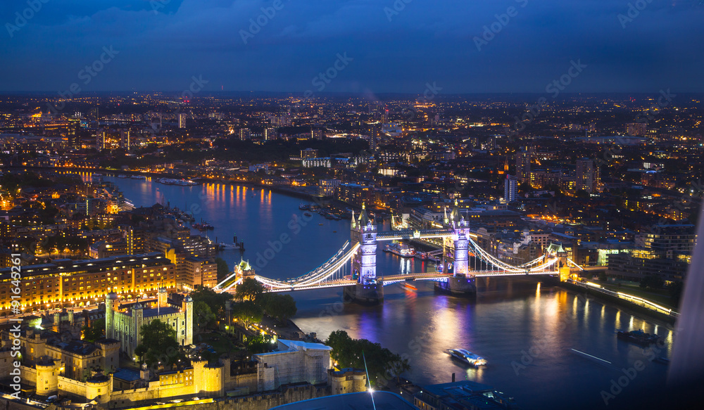 Tower Bridge in night lights, London
