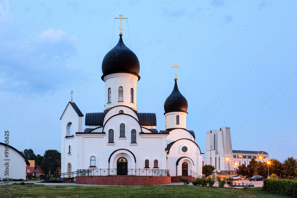 Pokrov-Nikolskaya orthodox church in Klaipeda, Lithuania. Was built in 2000, in the public park. Has beautiful view in any season, and located next to city lake.