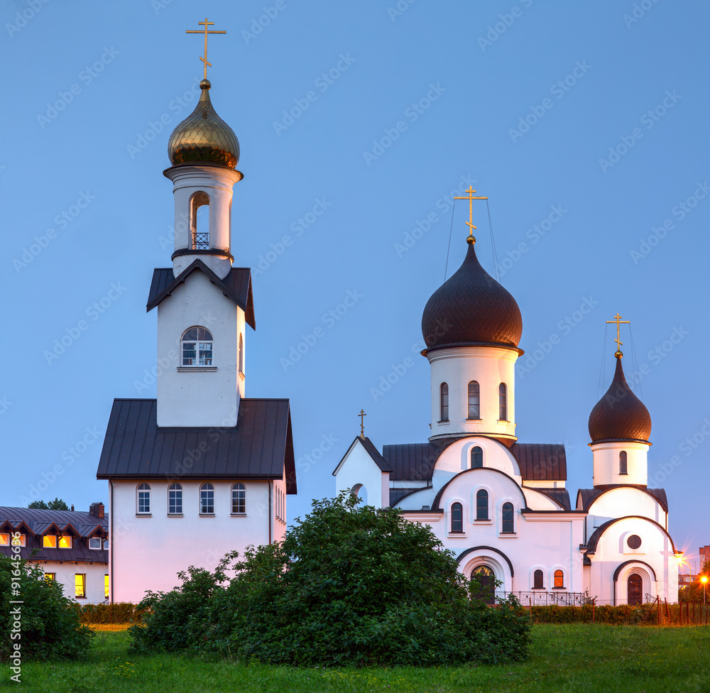 Pokrov-Nikolskaya orthodox church in Klaipeda, Lithuania. Was built in 2000, in the public park. Has beautiful view in any season, and located next to city lake.