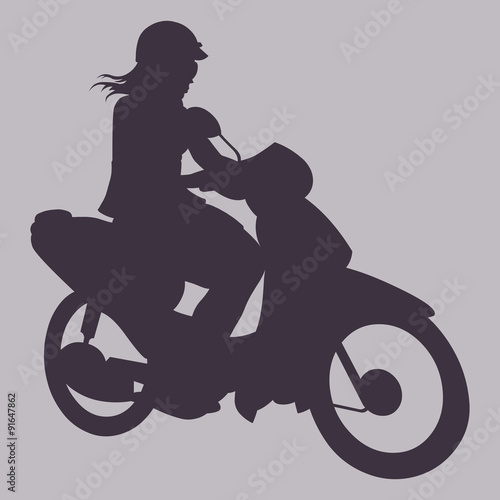 Vector Silhouette of Woman on Motorbike
