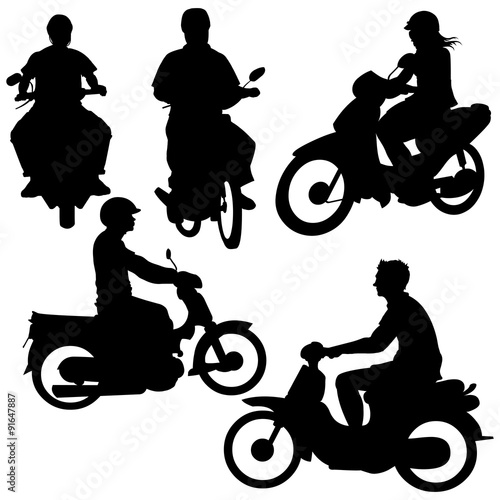 Vector Set of Silhouettes. Riders on Motorbikes