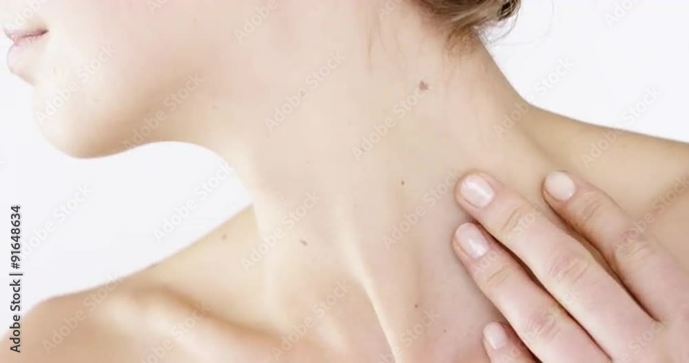 Macro Closeup Beauty portrait of woman hand touching face  skincare concept - Red Epic Dragon