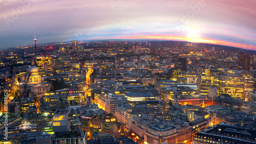 London at sunset  panoramic view with lights