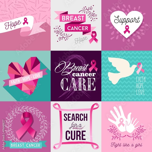 Breast cancer awareness campaign flat design set