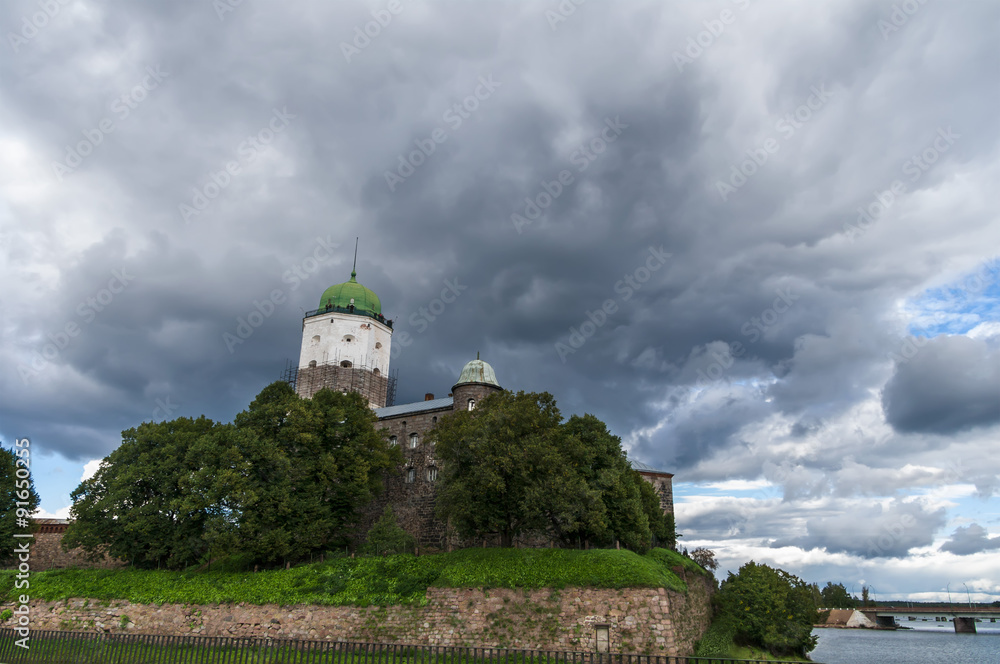 island castle in the background of stormy sky