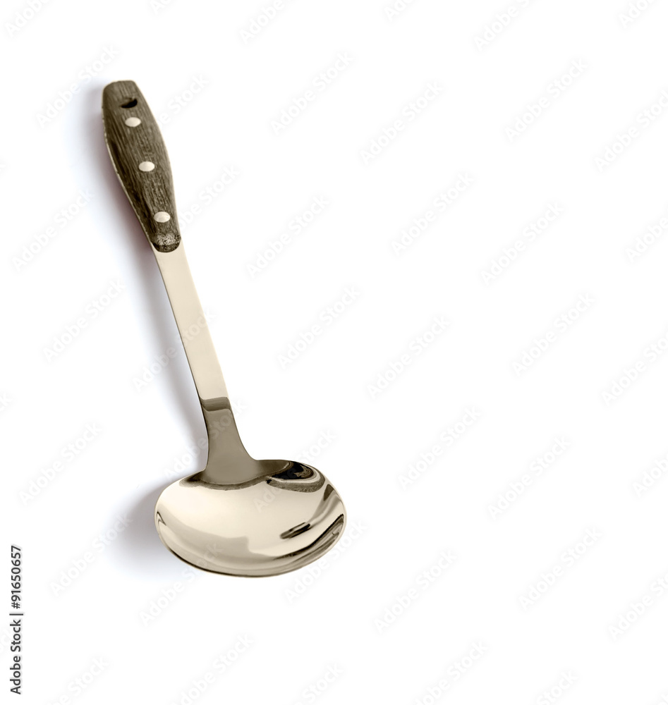 serving spoon with a wooden handle on a white background serving spoon with a wooden handle on a white background