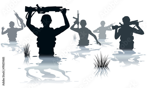 Wading soldiers
