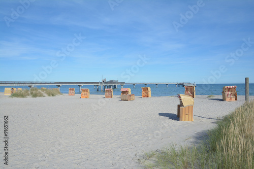 Strand und Seebrücke von Heiligenhafen,Ostsee,Schleswig-Holstein,Deutschland