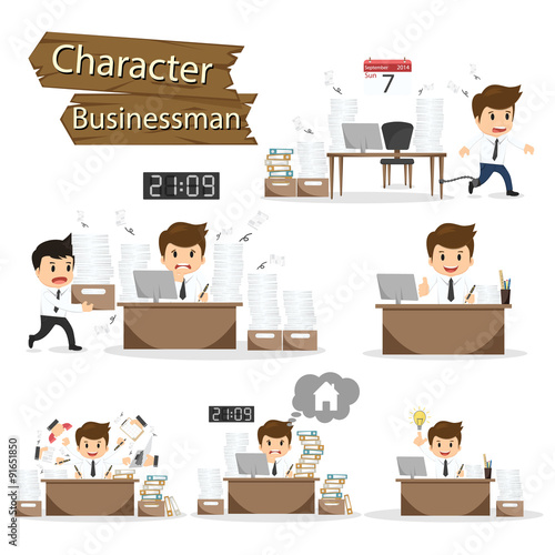 Businessman character on office worker set vector illustration