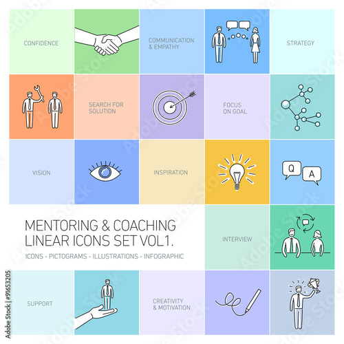 vector abstract mentoring and coaching linear icons