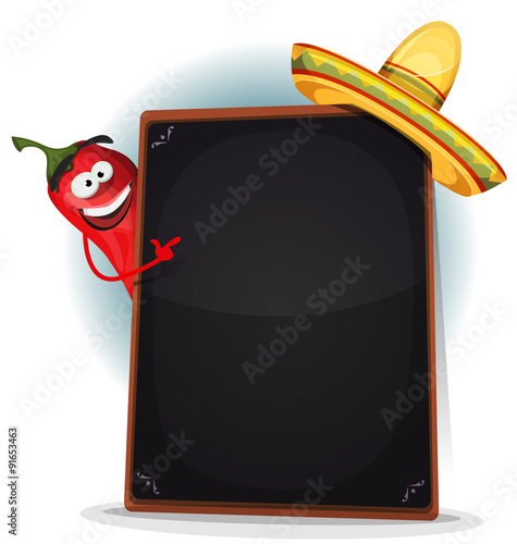 Tex Mex Menu With Chili Pepper And Sombrero