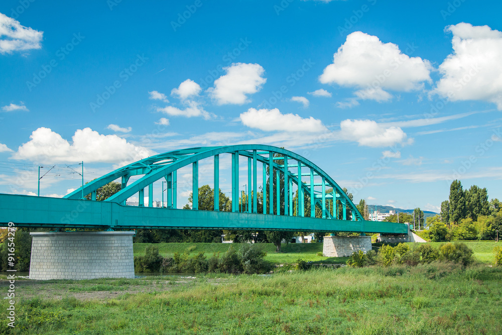     Green Railway bridge over Sava river in Zagreb 