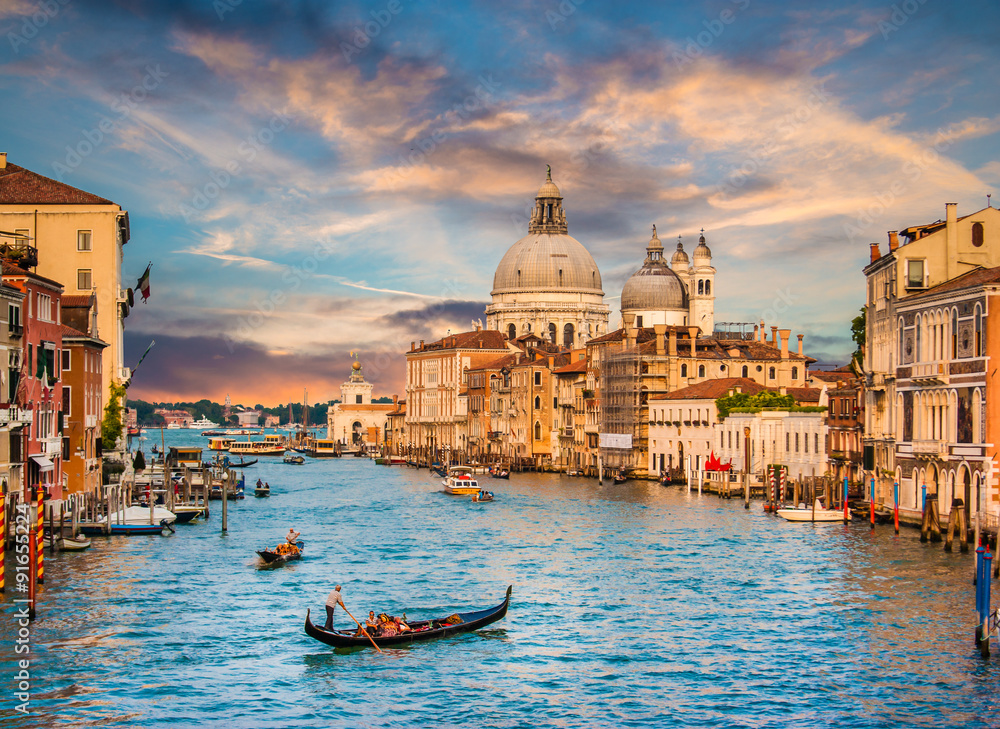 Canal Grande with Santa Maria Della Salute at sunset, Venice, Italy