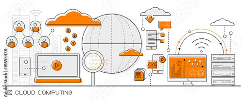 Cloud Computing concept info graphics. line icon flat design elements vector. 